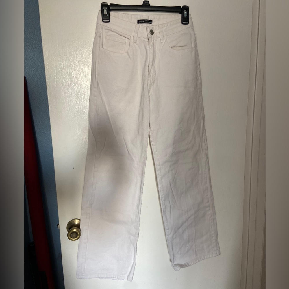 white straight legged jeans